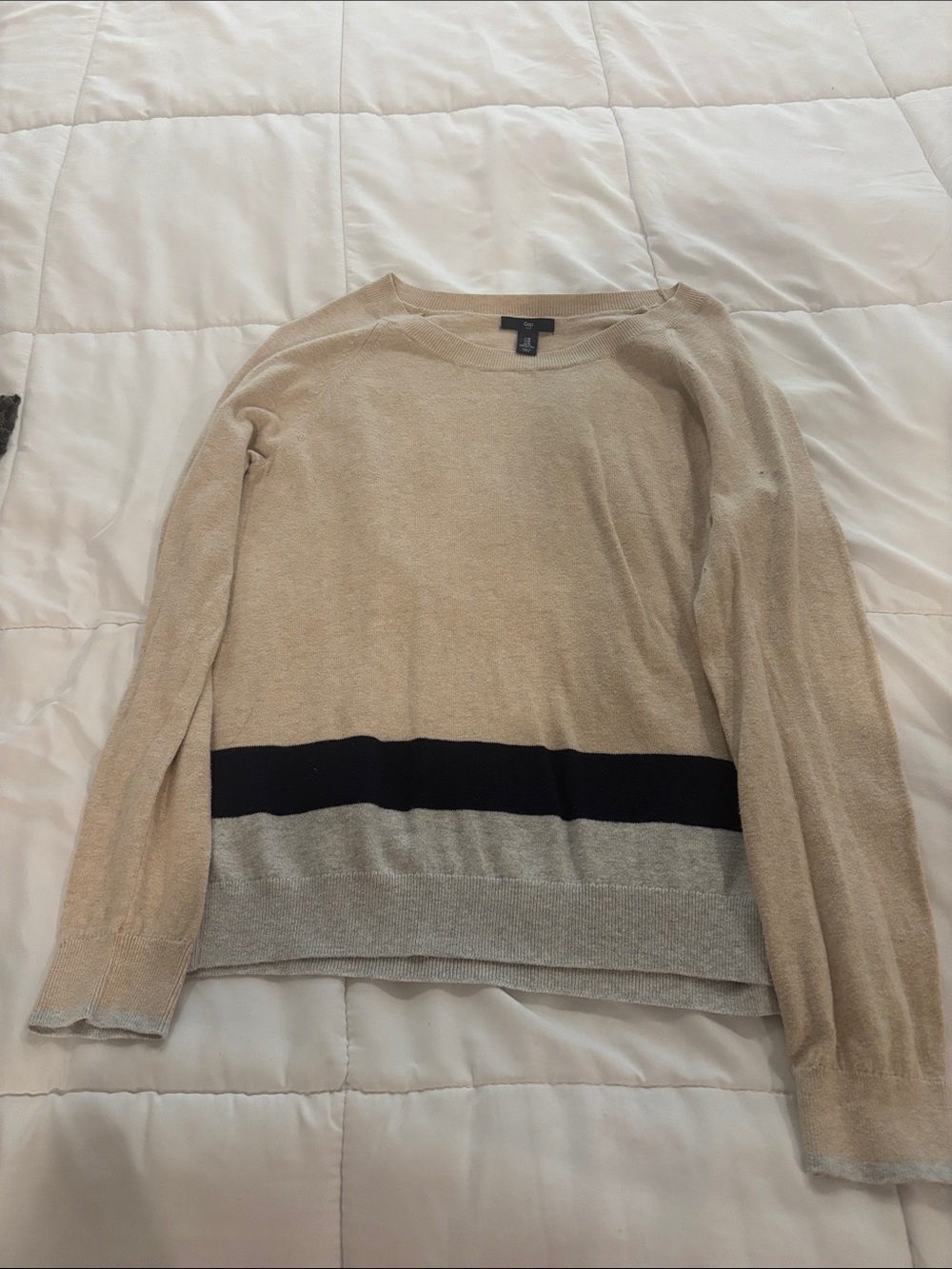 GAP Beige Crewneck Sweater with Black and Gray Band
